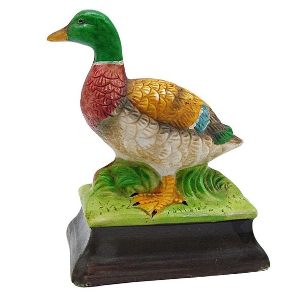 Vintage Ceramic Mallard Duck Figurine Green Orange Bright Wildlife Nature Decor - Picture 1 of 11